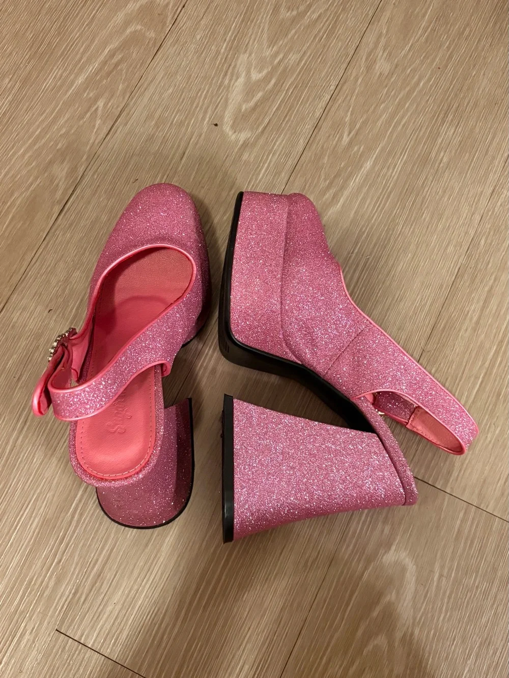 Sugar Thrillz Sparkly Pink Platform Slingback Heels